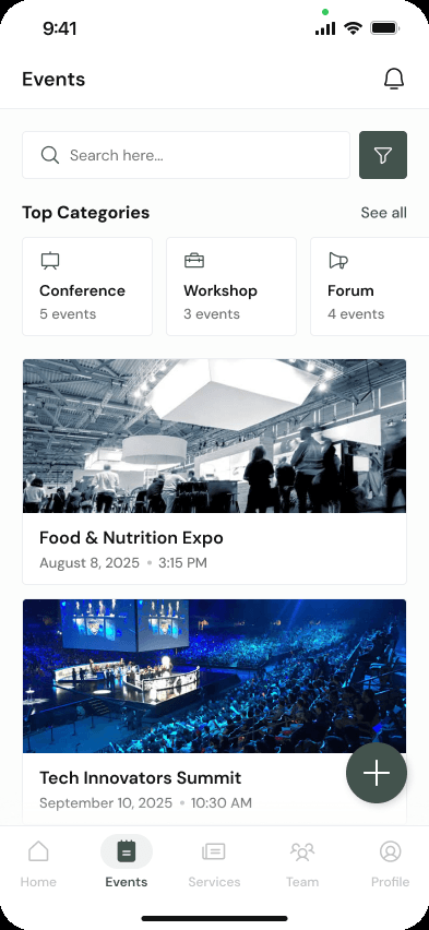 Events & groups screen